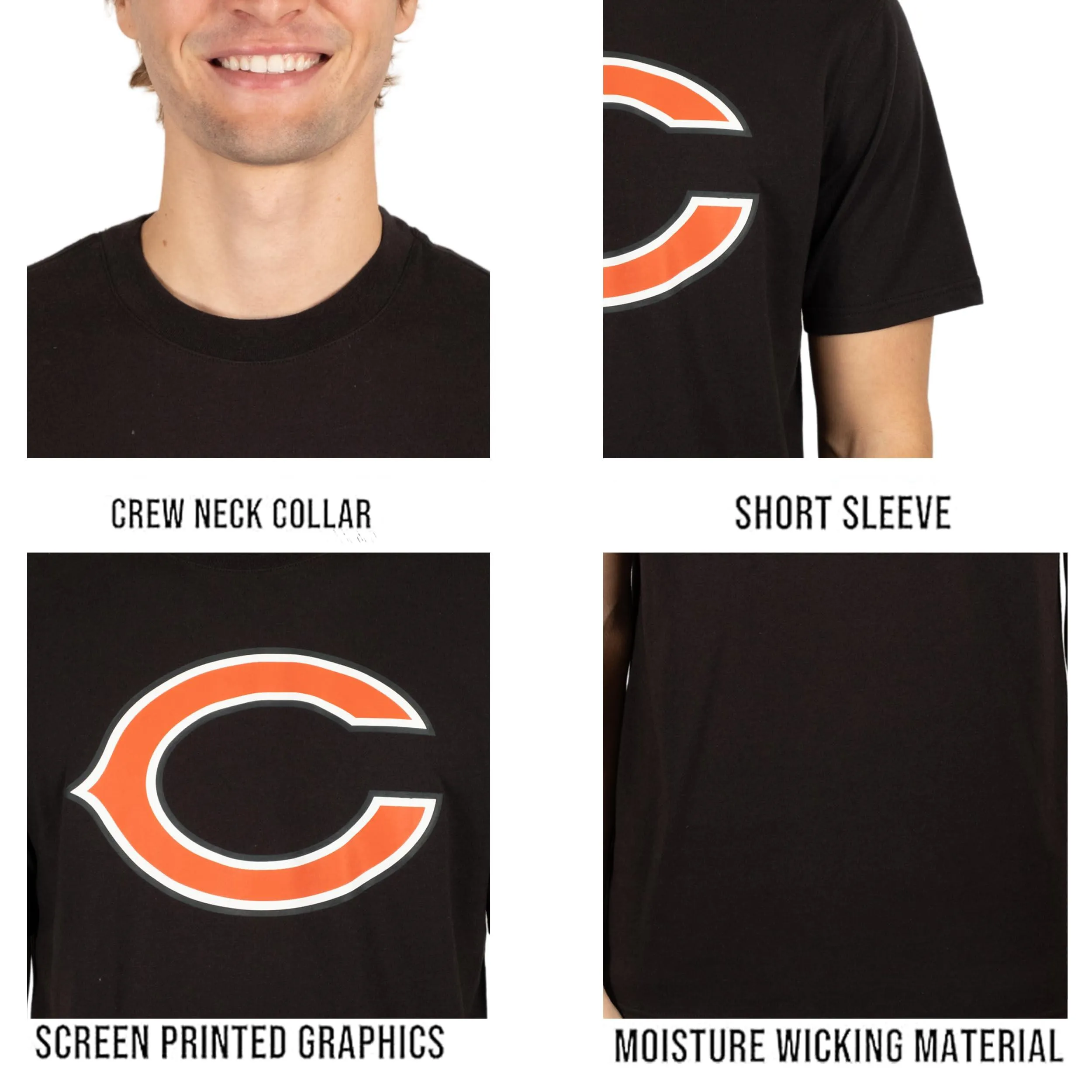 Ultra Game NFL Official Adults Super Soft Supreme Logo T-Shirt - Unisex, Chicago Bears, Black|Chicago Bears