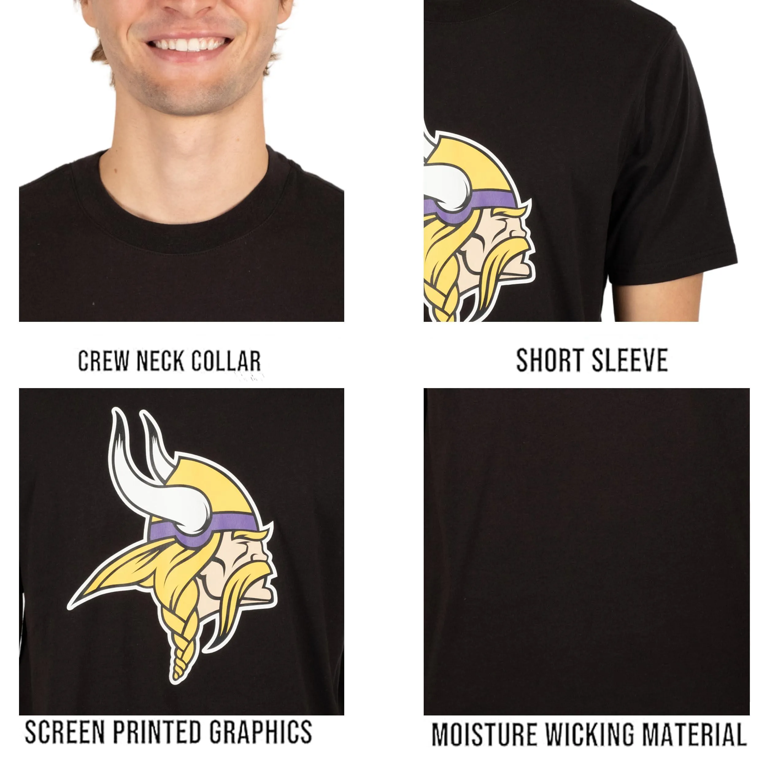 Ultra Game NFL Official Adults Super Soft Supreme Logo T-Shirt - Unisex, Minnesota Vikings, Black|Minnesota Vikings