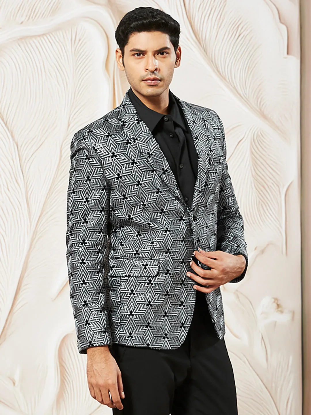 VASTRAMAY Men's Grey Velvet Blazer