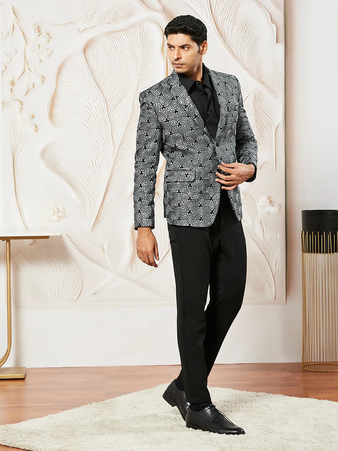 VASTRAMAY Men's Grey Velvet Blazer
