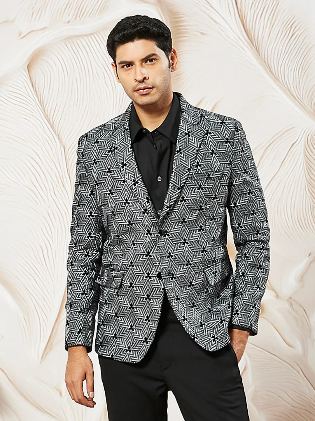 VASTRAMAY Men's Grey Velvet Blazer
