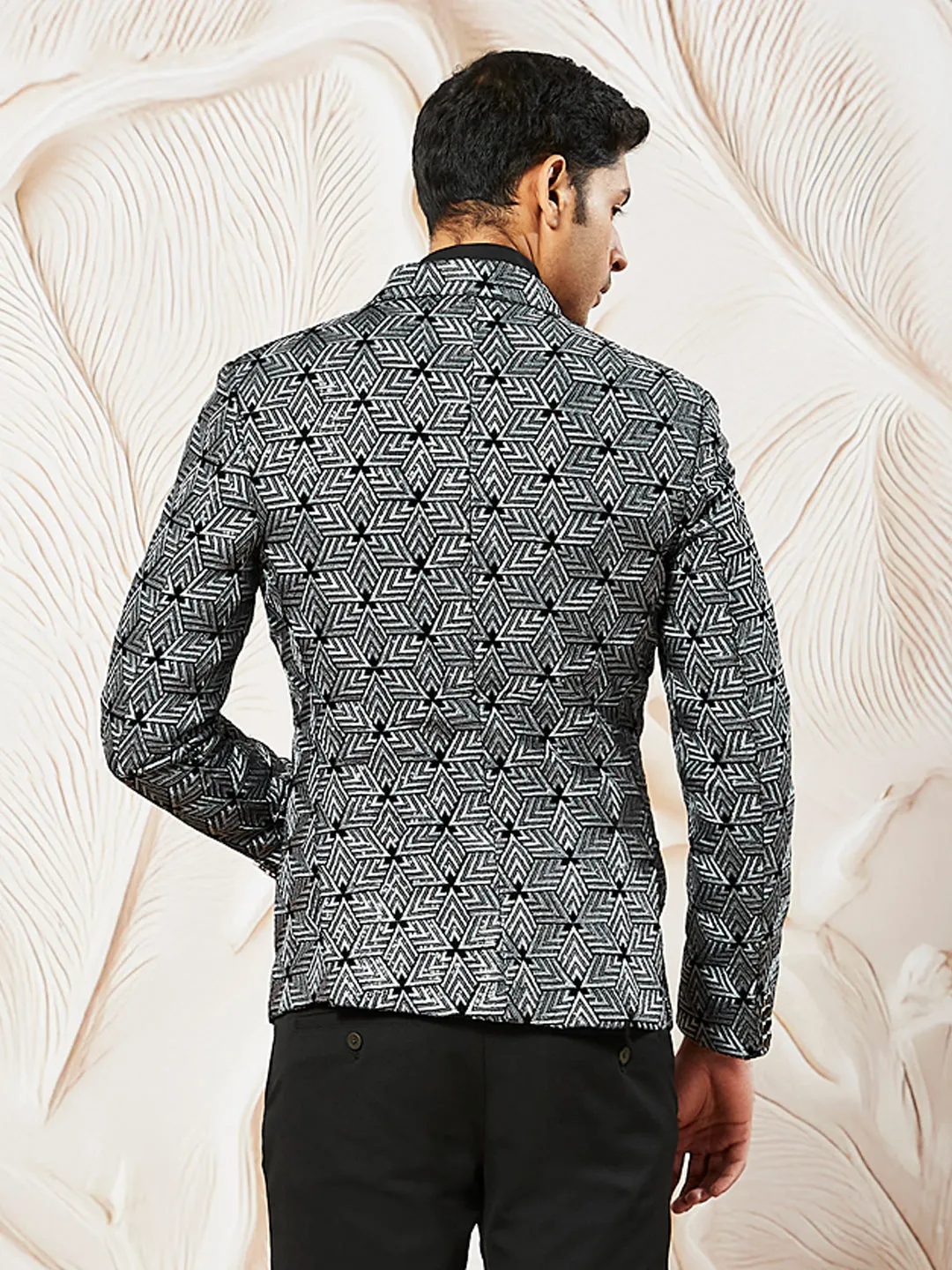 VASTRAMAY Men's Grey Velvet Blazer