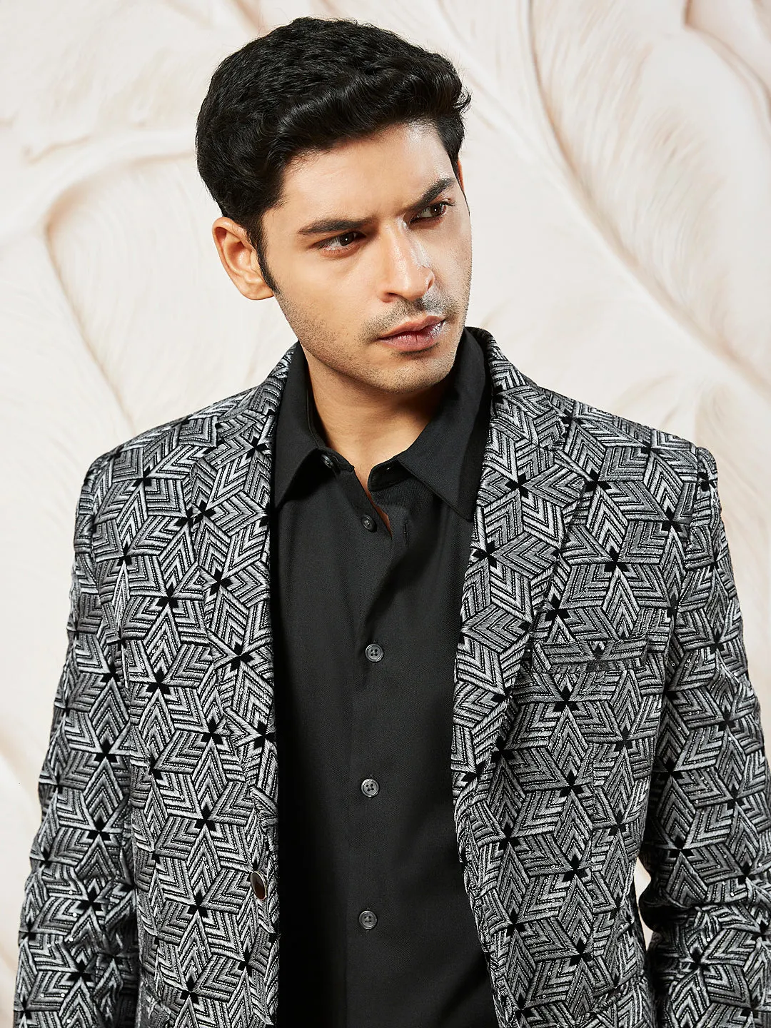 VASTRAMAY Men's Grey Velvet Blazer
