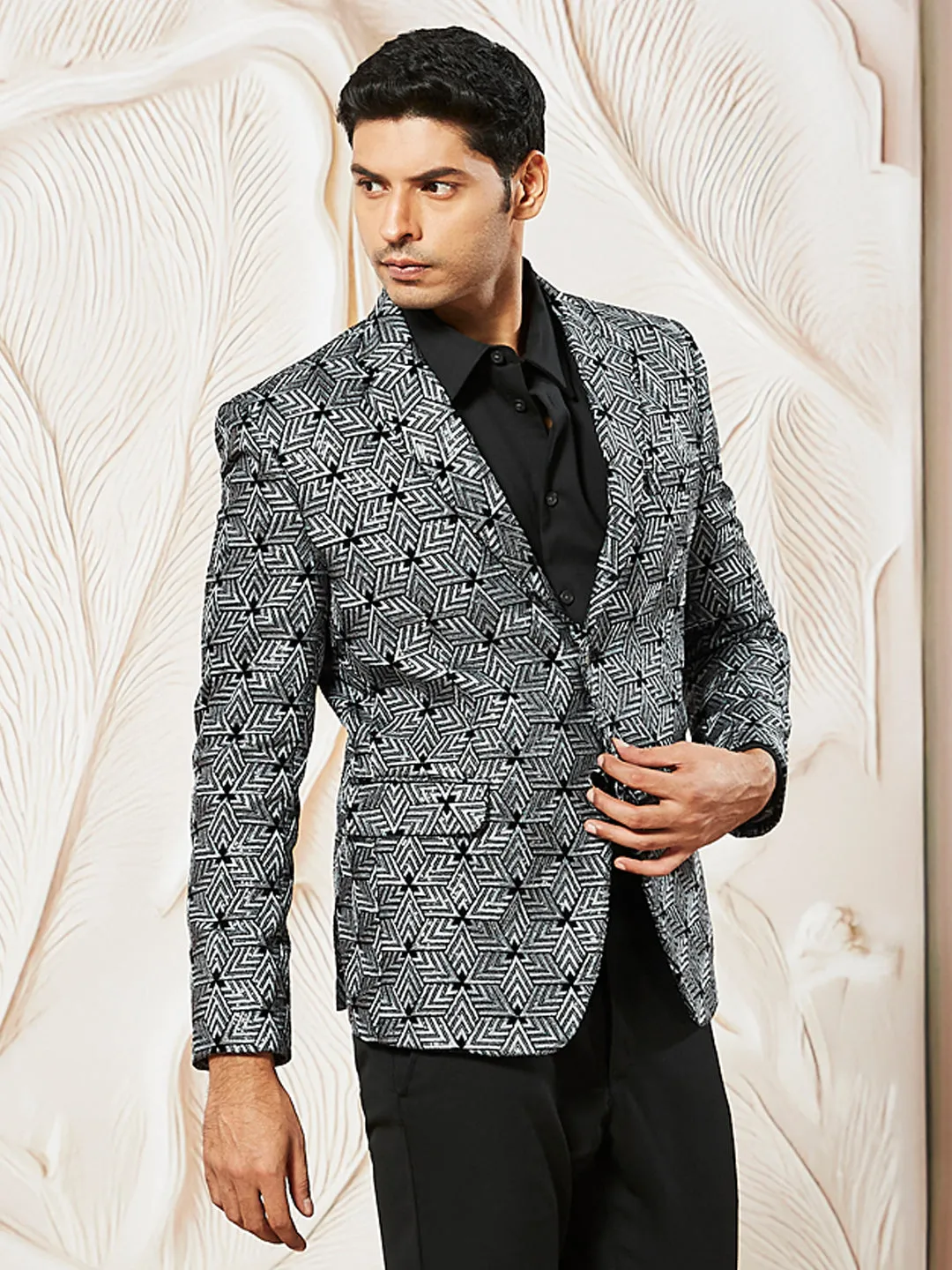 VASTRAMAY Men's Grey Velvet Blazer