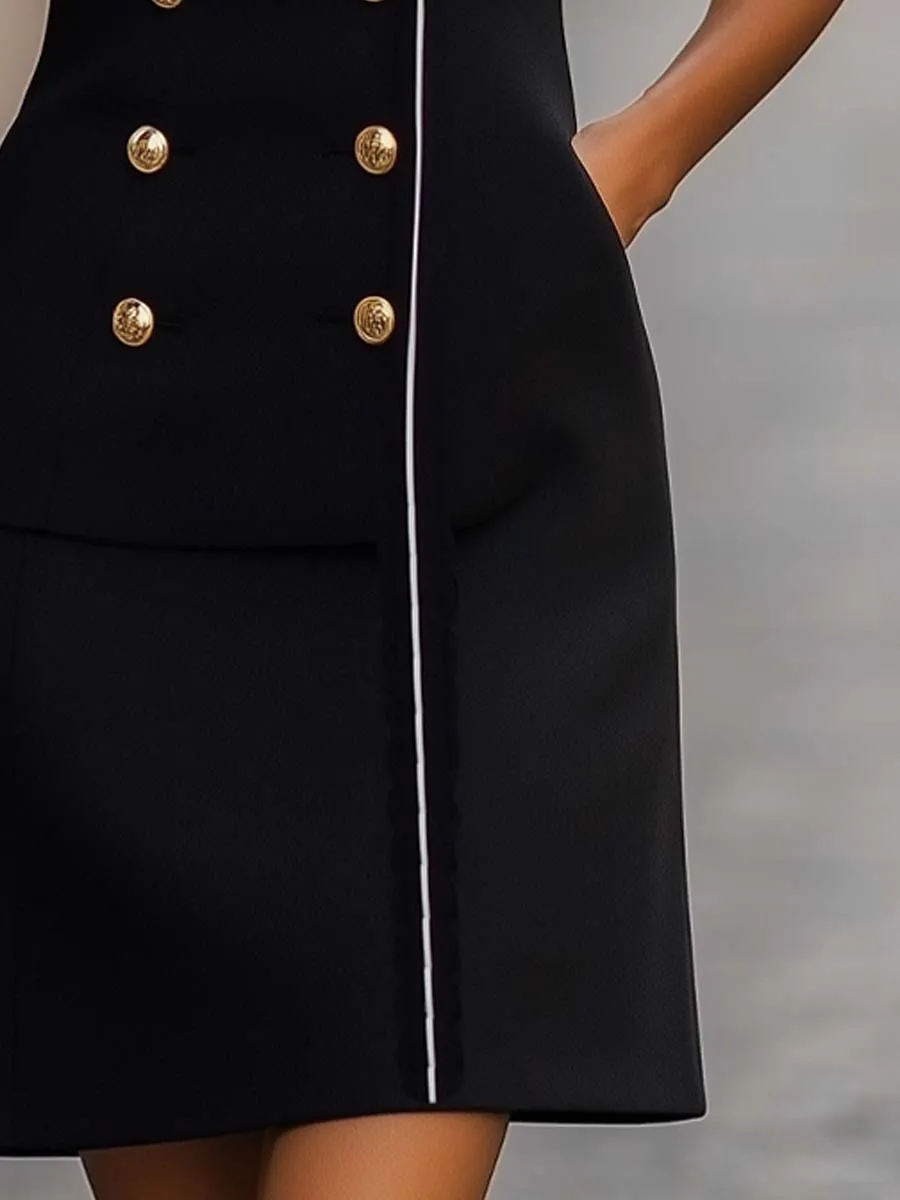 Vintage Sleeveless Contrast Trim Blazer Dress